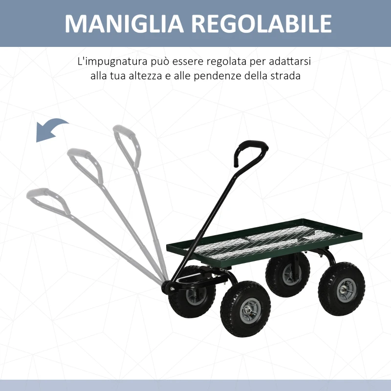 Outsunny Carrello da Giardino in Acciaio con Capacità 150 kg e Maniglia Rivestita, 94x48.5x100 cm, Nero e Verde