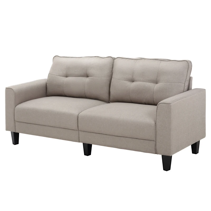 HOMCOM Relaxsessel Polstersessel Loveseat Stoffsofa mittelalterlicher Stil Wohnzimmer Schlafzimmer Leinen-Touch Gummiholz Beige  202 x 72 x 91 cm