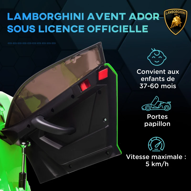 HOMCOM Voiture électrique pour enfants licence Lamborghini Aventador SVJ 12V avec portes papillon télécommande 3-5 KM/H vert(m-4)