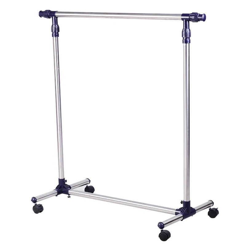 HOMCOM Garderobenständer Kleiderständer mit Rollen Höhenverstellbare und Ausziehbare Kleiderstange Wäscheständer Freistehender Garderobe für Eingangsbereich Edelstahl 86 x 45 x 95 cm
