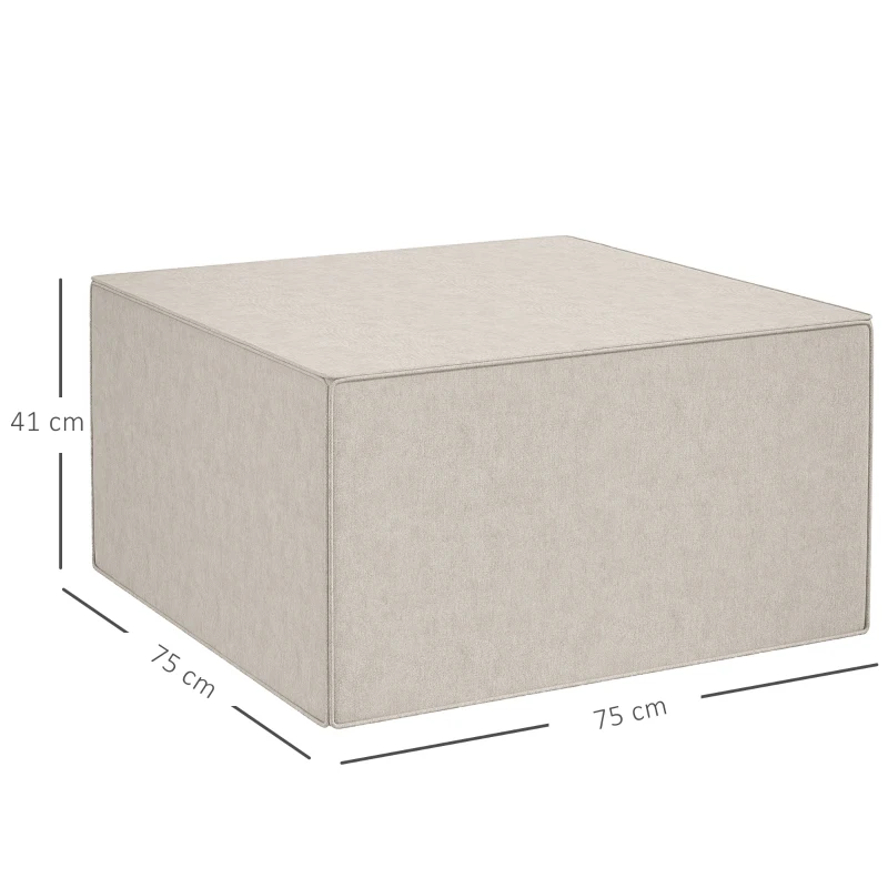 HOMCOM Poggiapiedi 2 in 1 con Rivestimento Rimovibile in Tessuto Effetto Lino, 75x75x41 cm, Beige