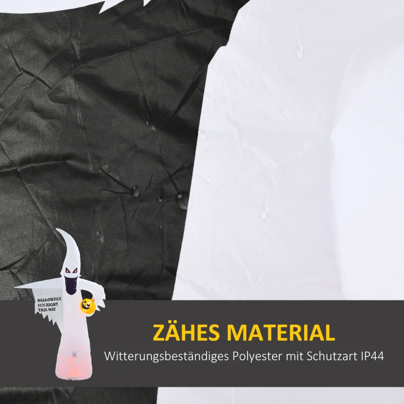 Outsunny Halloweendeko, Geisterkürbis mit Flammen, aufblasbar, LEDs, Innen & Außen, 140x46x240 cm