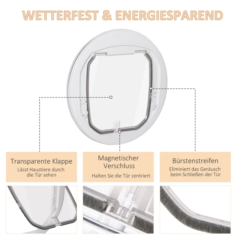 PawHut Katzenklappe Hundeklappe 4 Verschluss-Optionen mit Magnet runde Haustierklappe für Innentür Klappe für Haustiere bis 25 kg Ø44 cm