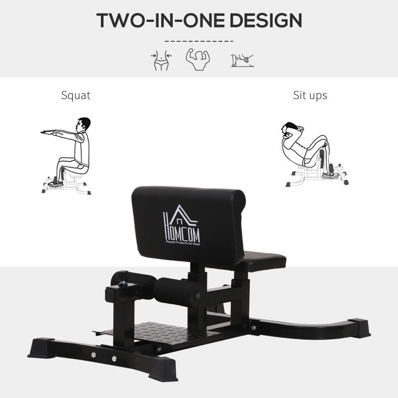 HOMCOM Squat Bench Trainer Sit Up Machine Multifunctional Equipment Abdomen and Leg Strength Indoor Household Fitness Device Black