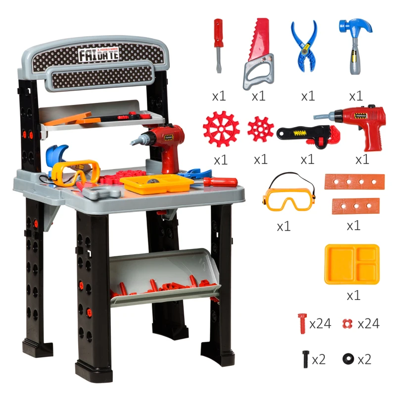 HOMCOM 79 Piece Kids Workbench Construction Toy w/ Storage Compartment Box Electric Drill Ages 3+ Years