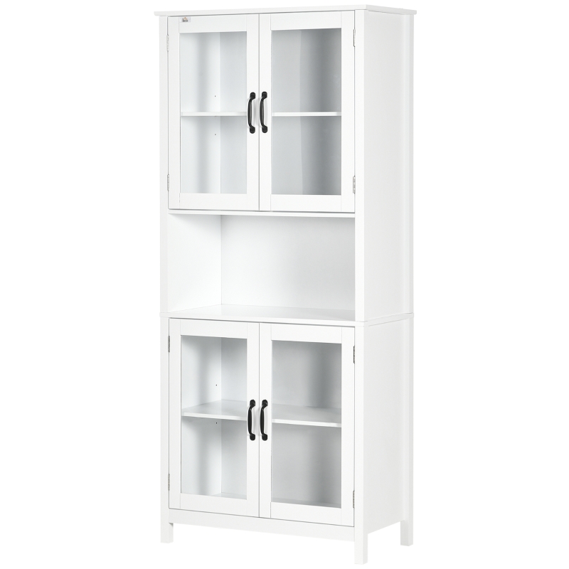 HOMCOM Buffet haut armoire de cuisine 4 portes vitrées et 1 niche centrage hauteur 172 cm avec étagères réglables blanc