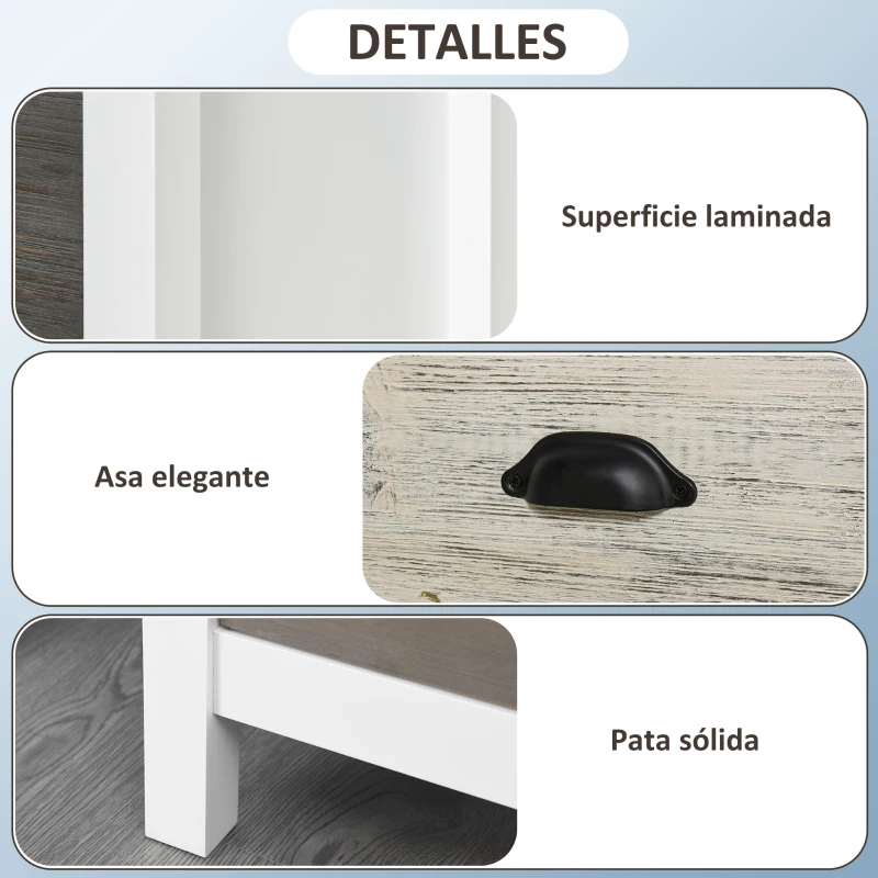 HOMCOM Mesilla de Noche con 3 Cajones Mesa de Noche para Dormitorio Salón 50x38x65 cm Blanco