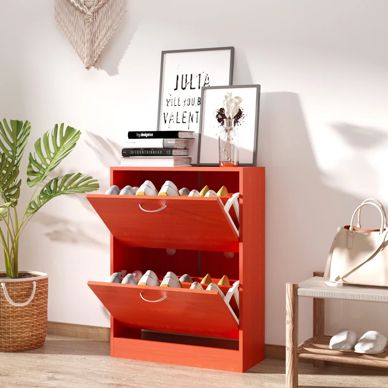 HOMCOM Scarpiera Salvaspazio 2 Cassetti 2 Ripiani Regolabili 60x24x80cm marrone rosso