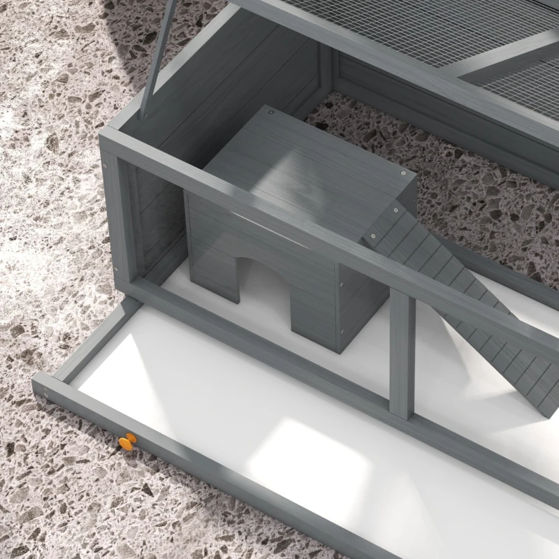 PawHut Wooden Hamster Cage with Sliding Tray, Openable Top, Hut for Syrian Hamster, Grey