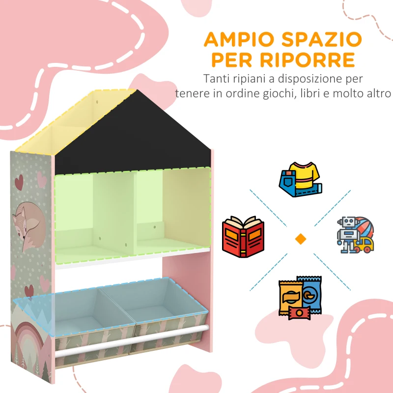ZONEKIZ Scaffale Portagiochi per Bambini con Ripiani e Cassetti Rimovibili, Rosa