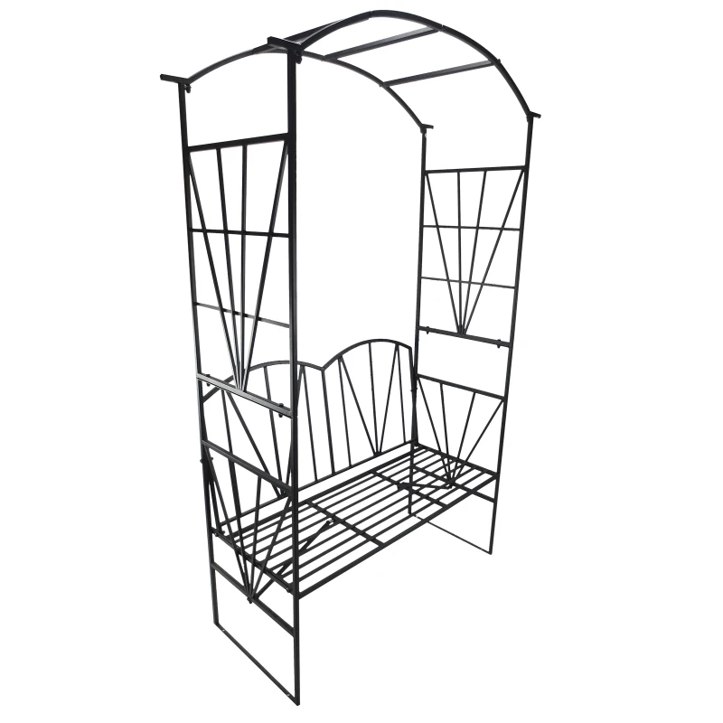 Outsunny Panchina da Giardino da 2 Posti con Pergolato, in Metallo, 115 x 59 x 203 cm, Nero
