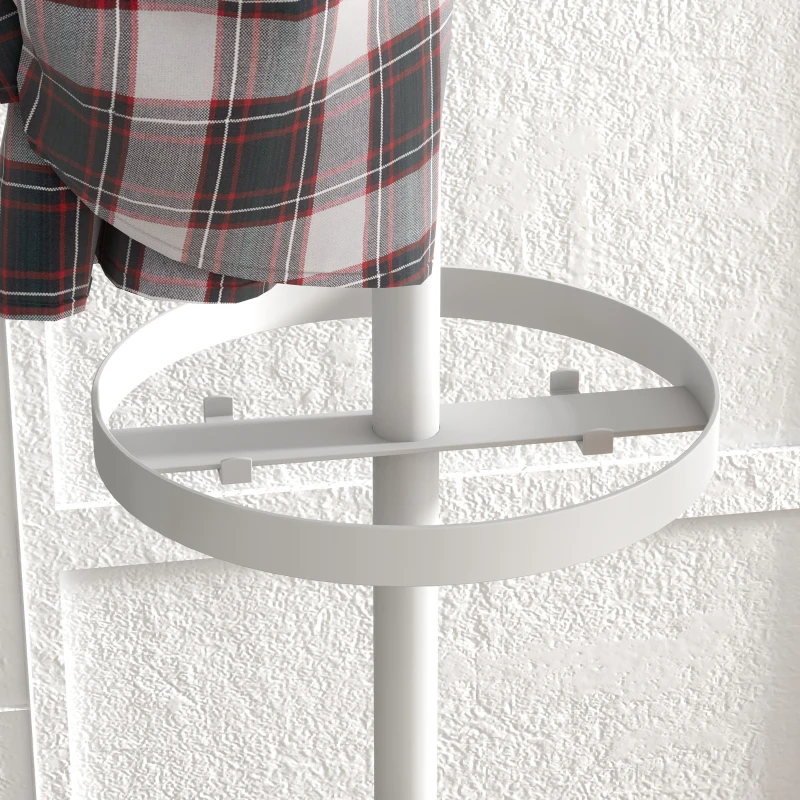 HOMCOM Perchero de Pie con Paragüero con 12 Ganchos para Colgar Ropa Bolsas Paraguas Forma de Árbol Ø34x177 cm Blanco