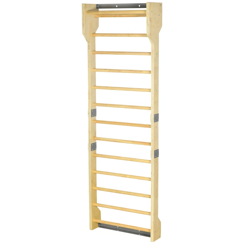 HOMCOM Spalliera Svedese da Palestra in Legno di Faggio con 13 Barre, 78x27x240cm