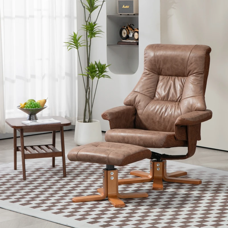 HOMCOM Fauteuil relax inclinable 135° pivotant 360° avec repose-pieds revêtement microfibre marron