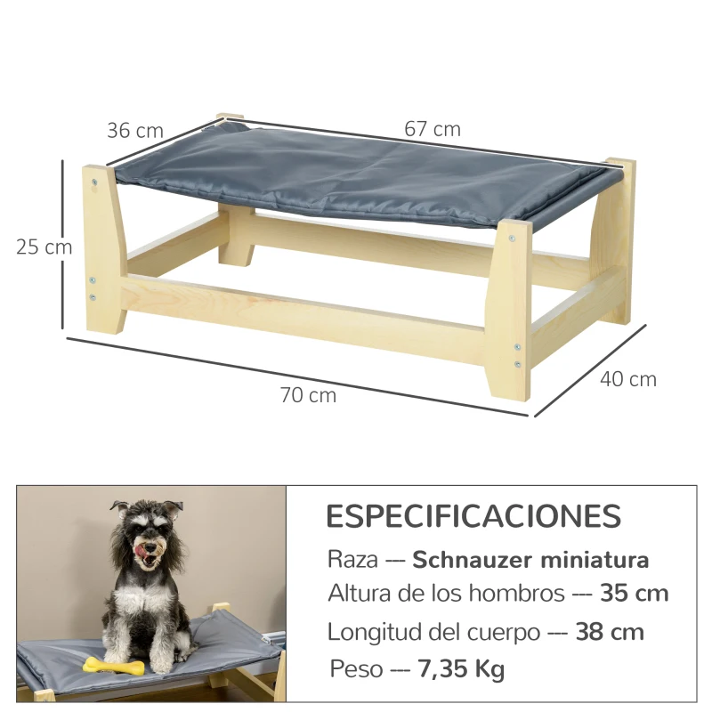 PawHut Cama Elevada para Perros Cama para Mascotas Medianas y Pequeñas con Cojín Carga 8 kg 70x40x25 cm Gris