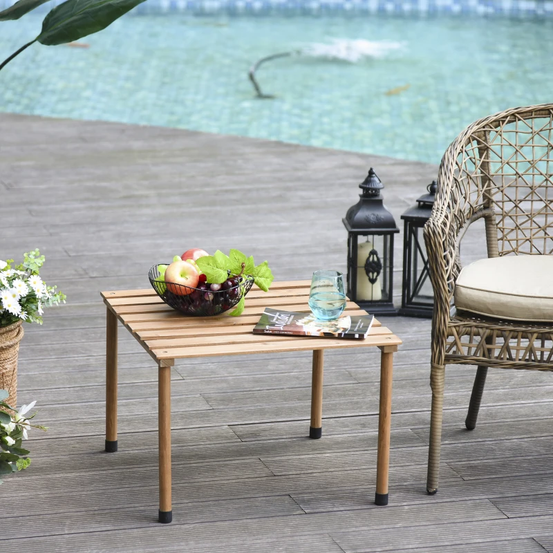 Outsunny Table basse de jardin pliable table de camping Plateau à Lattes dim. 58L x 58l x 40H cm Sac Transport Inclus Bois Sapin pré-huilé montage rapide