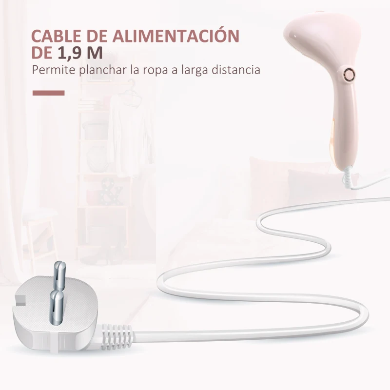 HOMCOM Plancha Vapor Portátil de Viaje 1500W con Accesorios de Cepillo Sistema de Seguridad Autoapagado y Antigoteo Rosa