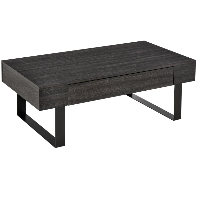 HOMCOM Mesa de Centro Rectangular Mesa Auxiliar con Cajón y Patas Elevadas de Metal Estilo Moderno para Salón Oficina 110x60x40 cm Gris Oscuro
