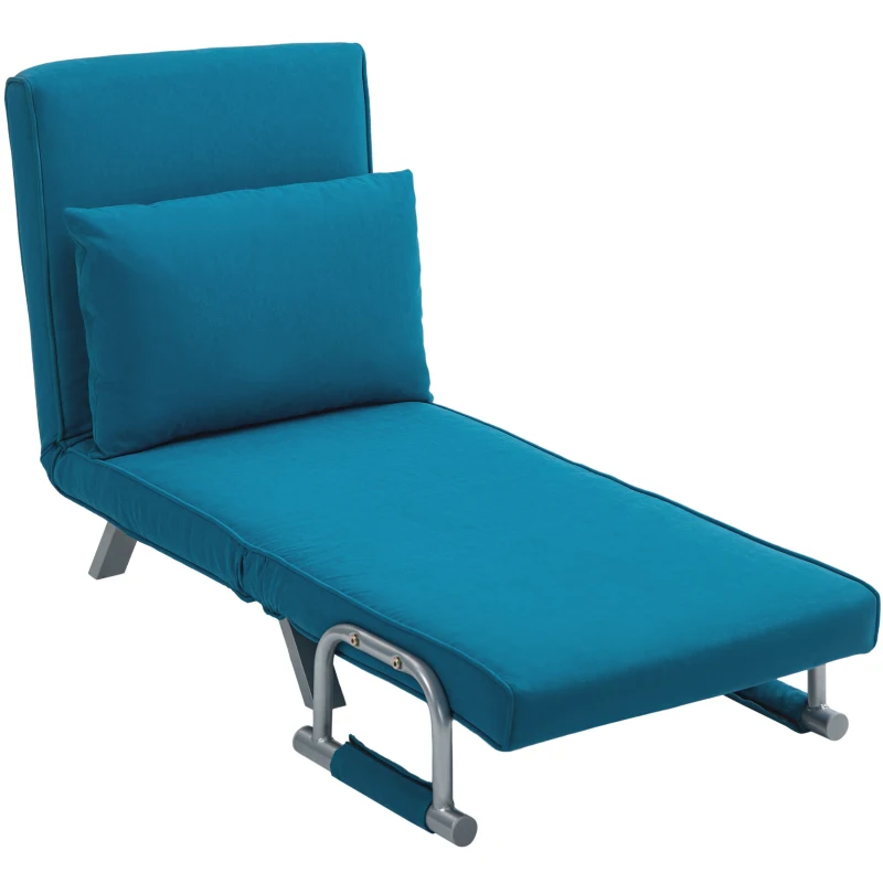 HOMCOM 4-in-1 Faux Suede Chair Bed - Blue