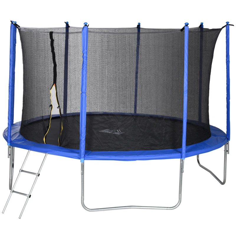 HOMCOM Trampoline rond Ø 366 cm avec filet de protection, capacité 150 kg pour adultes et enfants - bleu et noir