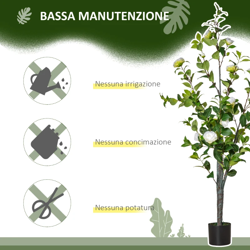 HOMCOM Pianta Finta Albero Camelia con Vaso e 25 Fiori per Interno ed Esterno, Altezza 150cm