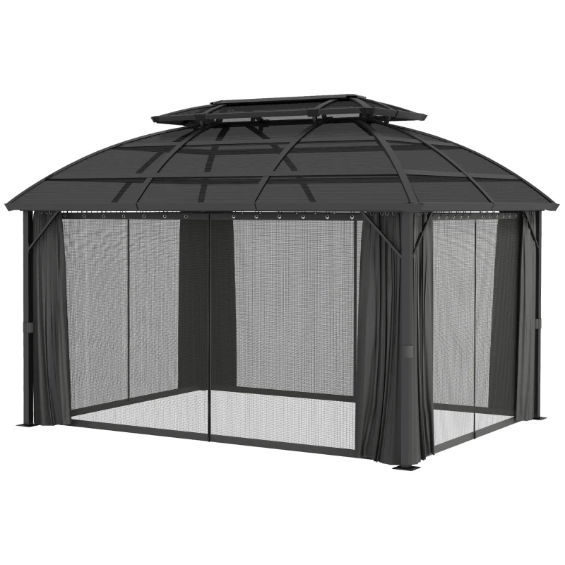 Outsunny 4 x 3m Aluminium Frame Hard Gazebo, with Accessories - Black