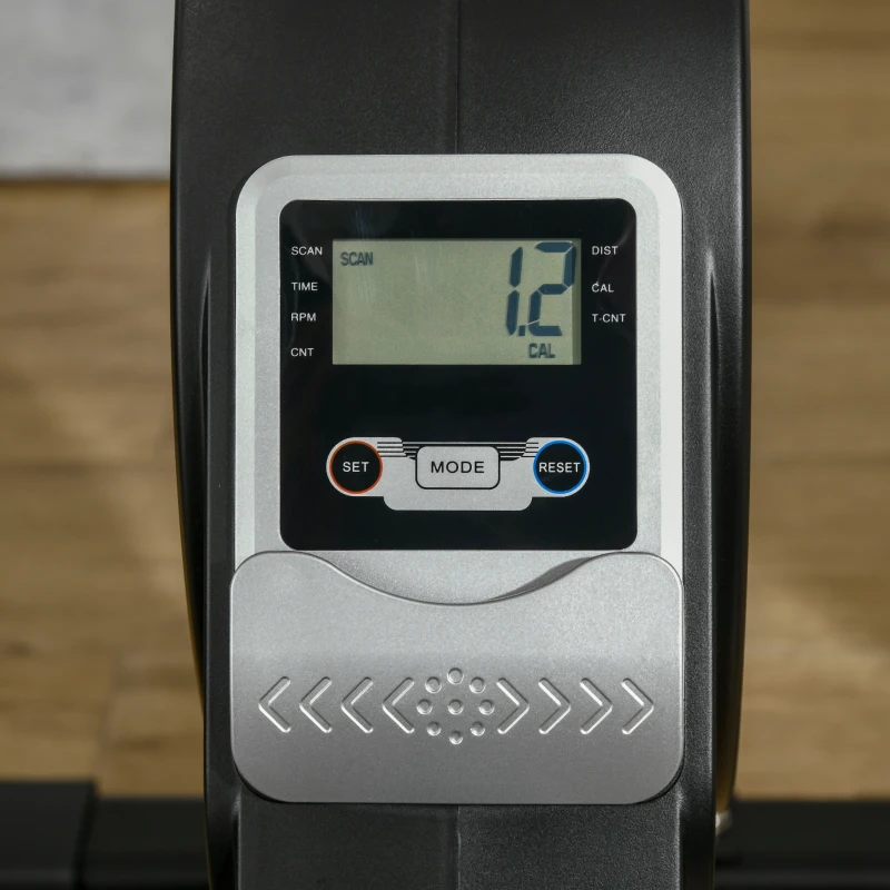 HOMCOM Vogatore Professionale per Casa con 8 Livelli di Resistenza Magnetica, Ruote e Monitor Digitale, Vogatore Pieghevole in Acciaio e ABS, 180x48x60cm, Nero e Grigio