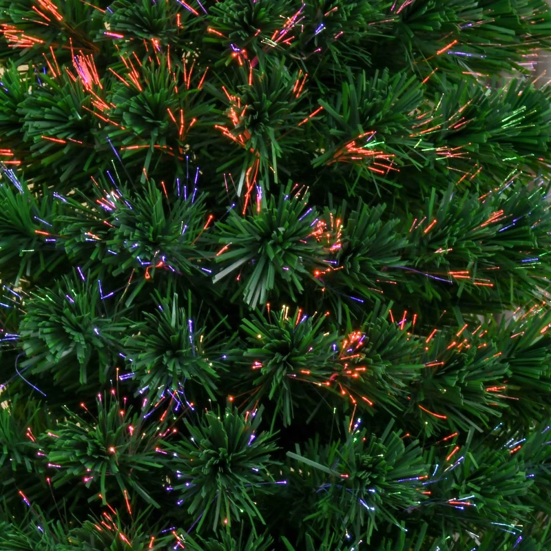HOMCOM Sapin de Noël Artificiel Lumineux 120H cm Fibre Optique Multicolore + Support Pied 130 Branches étoile Sommet Brillante Vert