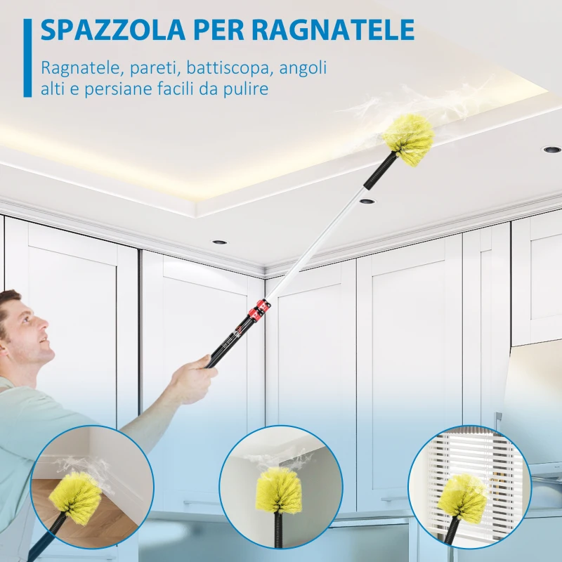 HOMCOM Kit per Pulizia della Casa con Asta, Spolverino per Ragnatele, Spolverino in Microfibra e Spolverino per Ventilatore