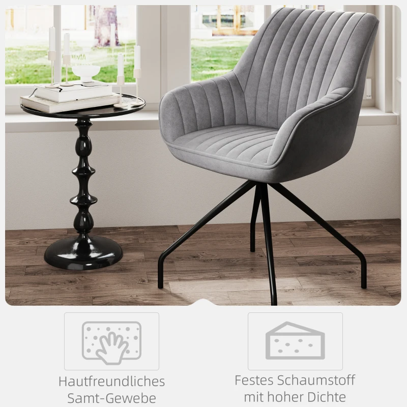 HOMCOM Drehbarer Armstuhl, Moderner Akzentsessel mit Metallbeinen für Wohnzimmer, Schlafzimmer, Büro, Grau
