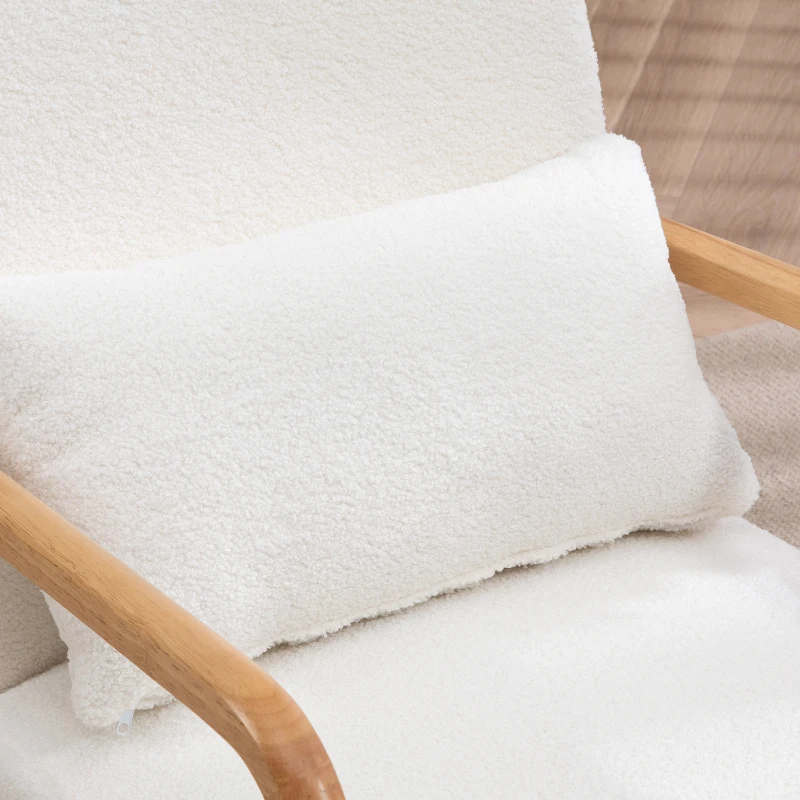 HOMCOM Fauteuil lounge - 3 coussins inclus - assise profonde - accoudoirs - structure bois hévéa - aspect velours crème