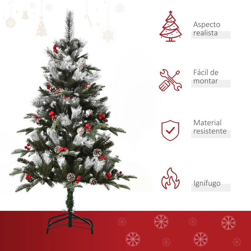 HOMCOM Árbol de Navidad Artificial 120 cm con 266 Ramas 27 Piñas y 27 Bayas Decoración Navideña para Interiores Verde