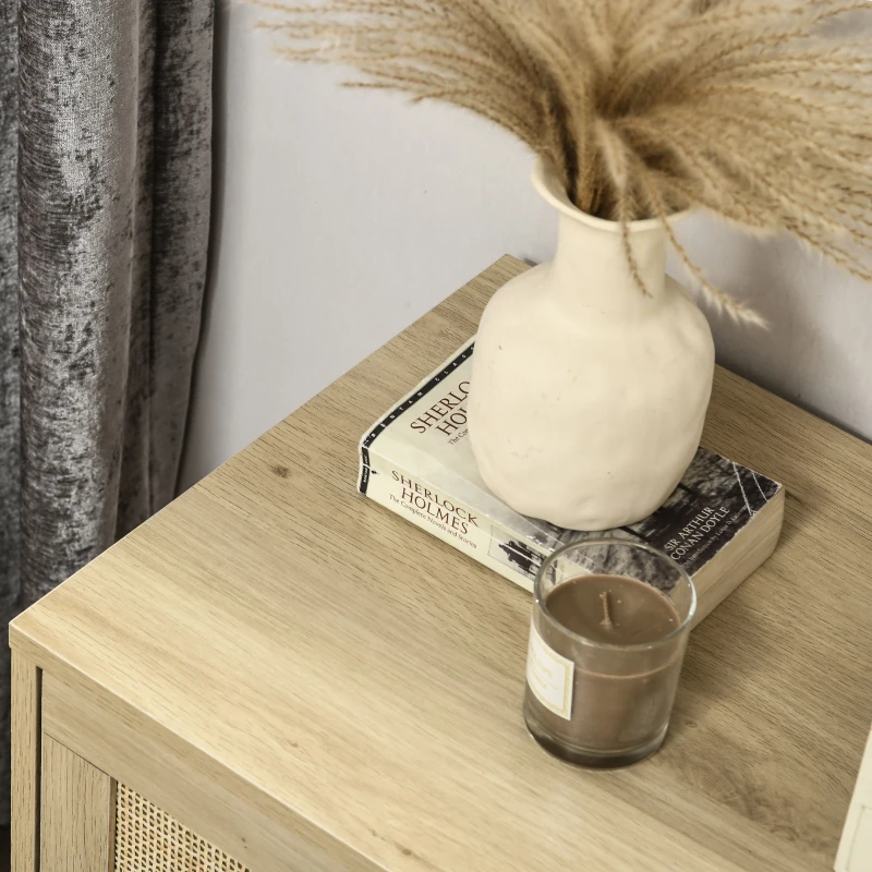HOMCOM Cómoda con 4 Cajones de Rejilla de Ratán Cajonera de Madera para Dormitorio Estilo Cannage Bohemio 60x38x88,5cm Natural