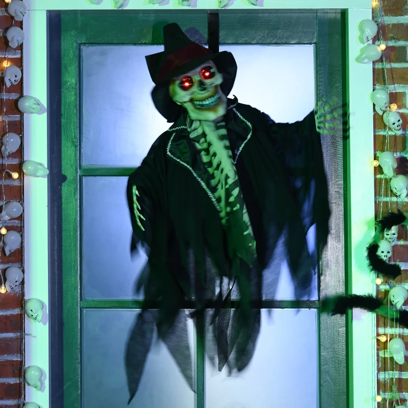 HOMCOM Halloween-Dekoration Geist, Skelett, LED-Augen, heult, dreht sich, Geräusch- & Bewegungssensor, 100 cm