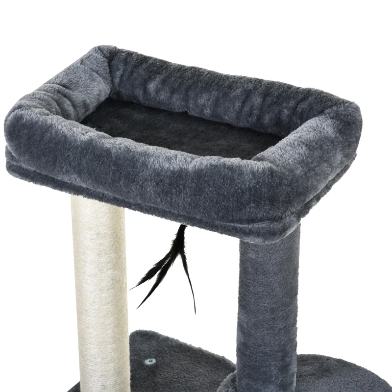 PawHut Arbre à chats avec griffoirs grattoirs sisal naturel centre d'activités niche plateformes 2 jouets suspendus gris