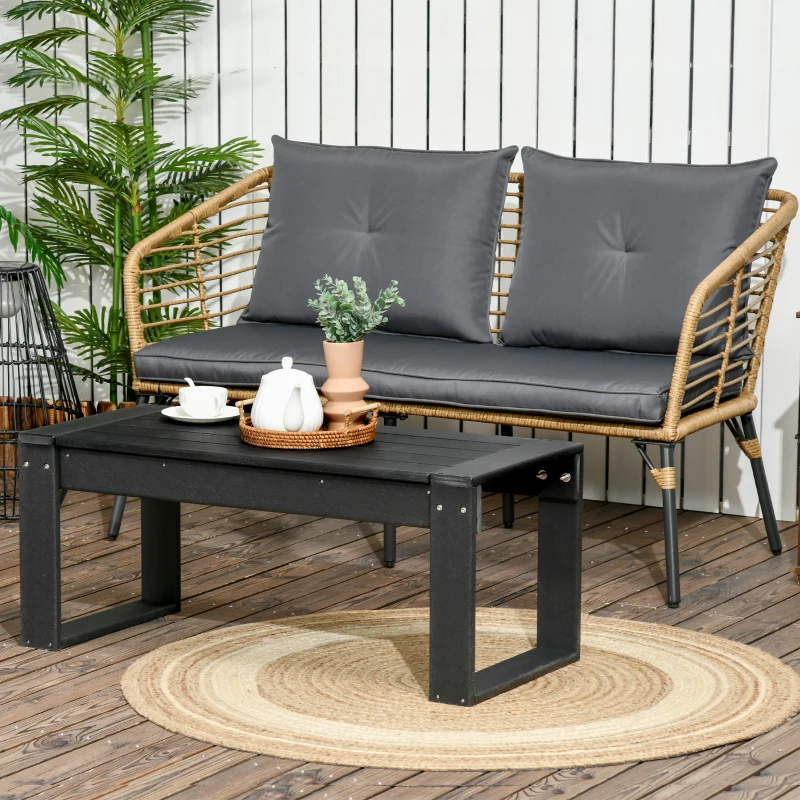 Outsunny Beistelltisch, Gartentisch, rechteckig, Industrial Design, markante Holzoptik, schwarz, 95 x 42 x 40 cm