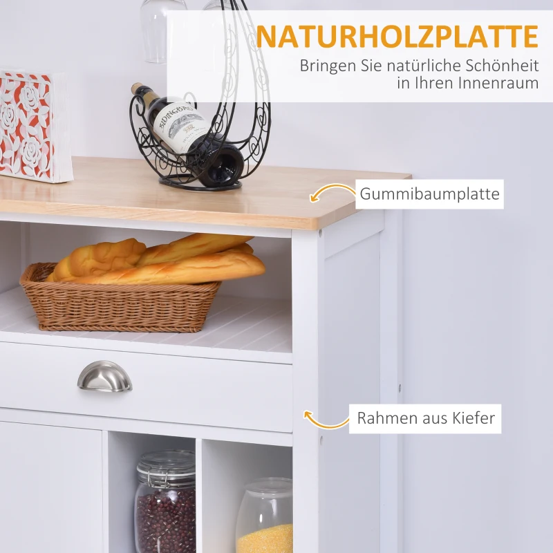 HOMCOM Küchenschrank, Weinschrank, Beistellschrank mit Schublade und Weinregal, Kommode, Sideboard für Küche, Wohnzimmer, Badezimmerschrank, Weiß, 70 x 45 x 88 cm