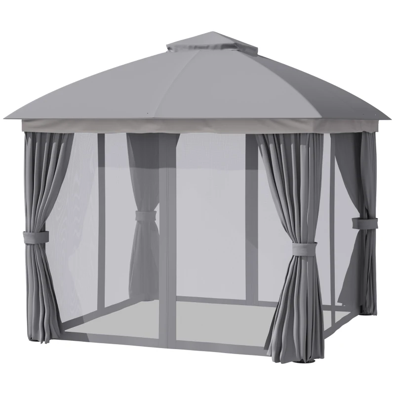Outsunny Gartenpavillon Pavillon 3 x 3 m Gartenzelt mit Doppeldach Festzelt Partyzelt mit 4 x Seitenteile Moskitonetz wetterfest Aluminium Polyester Schwarz+Hellgrau