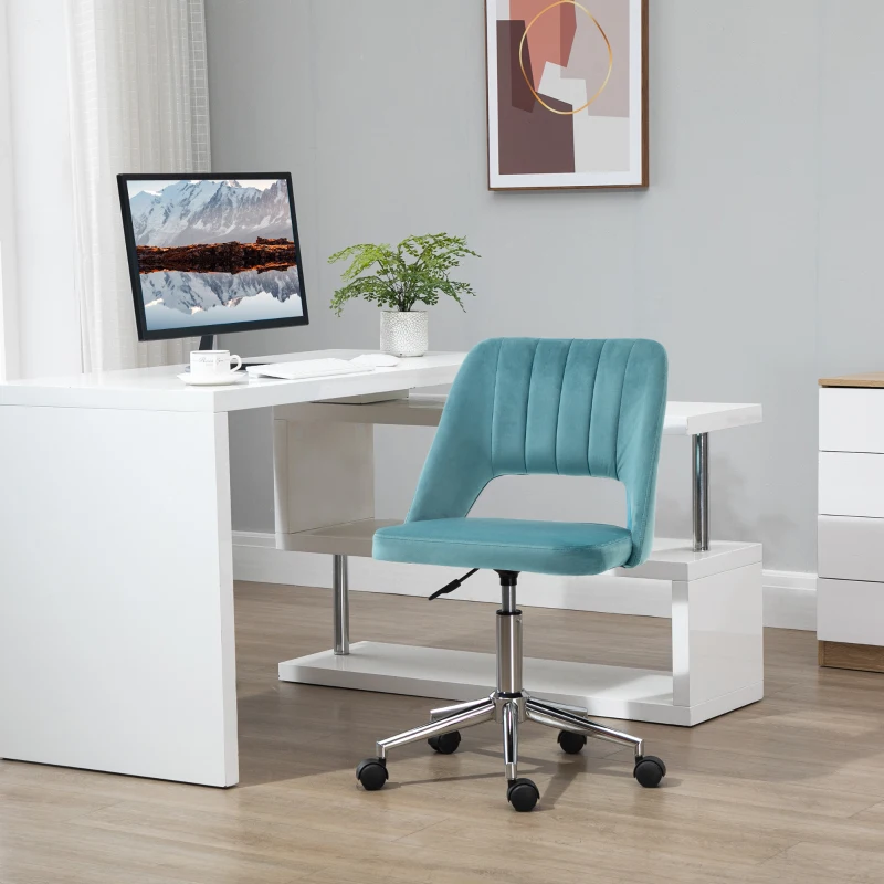 Vinsetto Chaise de bureau design contemporain pivotante 360° ergonomique dossier strié aéré hauteur réglable revêtement velours 49 x 60 x 91 cm bleu