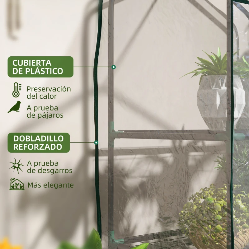 Outsunny Invernadero de Jardín con 3 Estantes 1 Puerta con Cremallera para Cultivo de Plantas 59x39x127 cm Transparente