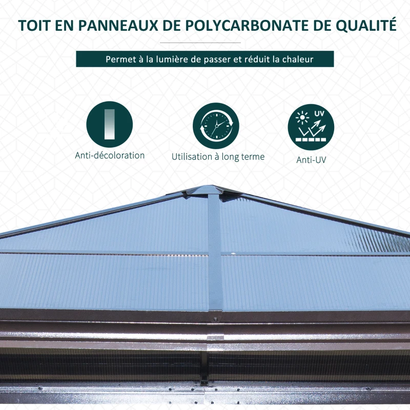 Outsunny Tonnelle pavillon de jardin imperméable 4 parois latérales anti-UV 4 moustiquaires panneaux polycarbonate alu 3L x 3l x 2,6H m chocolat beige
