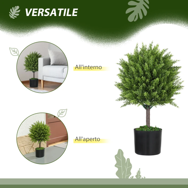 HOMCOM Pianta Finta Albero Cedro con Vaso Incluso per Interno ed Esterno, Altezza 55 cm, Verde