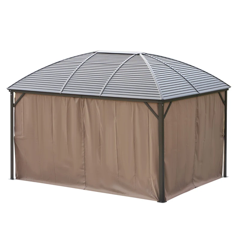 Outsunny Gartenpavillon Partyzelt Faltpavillon Festzelt 4 x Doppel-Seitenteile wasserdicht 2 Laternenhaken Alu + Polyester Braun ca. 4 x 3 x 2,8 m