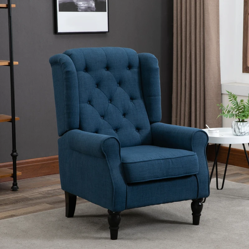 HOMCOM Eleganter Ohrensessel, dick gepolstert, abnehmbarer Bezug, 74 x 86 x 102 cm, Blau(m-2)