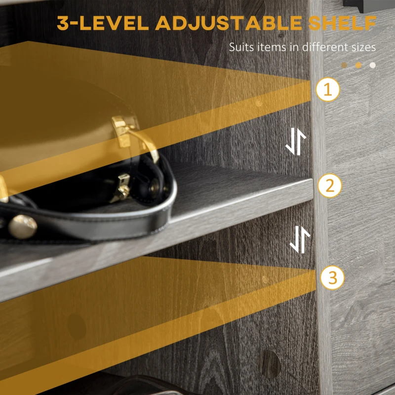 HOMCOM Industrial Console Table, Narrow Hallway Table with Cabinet, Open Compartments and Slatted Shelf for Entryway, Grey