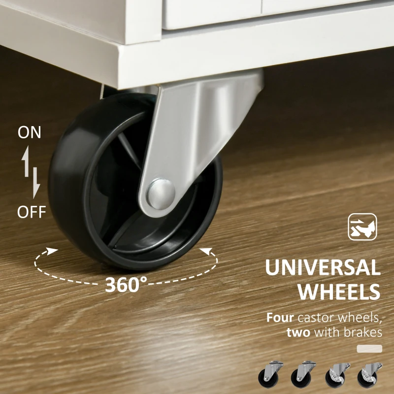 HOMCOM Kitchen Island Utility Cart, with 2 Storage Drawers & Cabinets for Dining Room, White