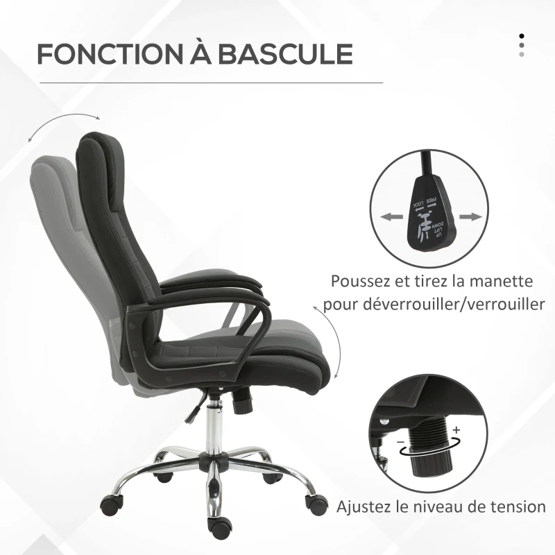 HOMCOM HOMCOM Fauteuil de bureau à roulettes chaise manager ergonomique pivotante hauteur réglable lin noir