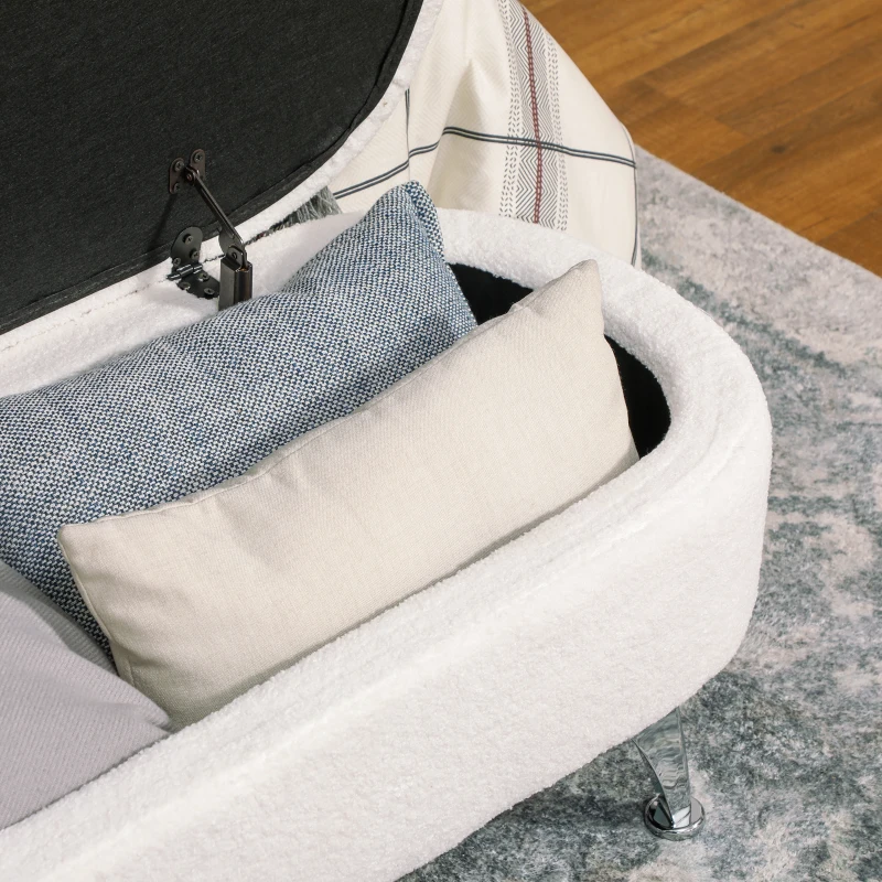HOMCOM Sitzbank mit Stauraum, Deckel und Metallbeinen für Wohnzimmer, Schlafzimmer, Flur, Weiß(m-9)