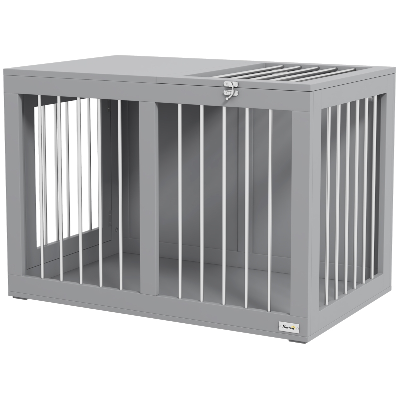 PawHut Hundekäfig Hundebox Hundetransportbox,  2 Türen, verriegelbar, Stahlgitter, 80 cm x 50 cm x 56,5 cm, Grau