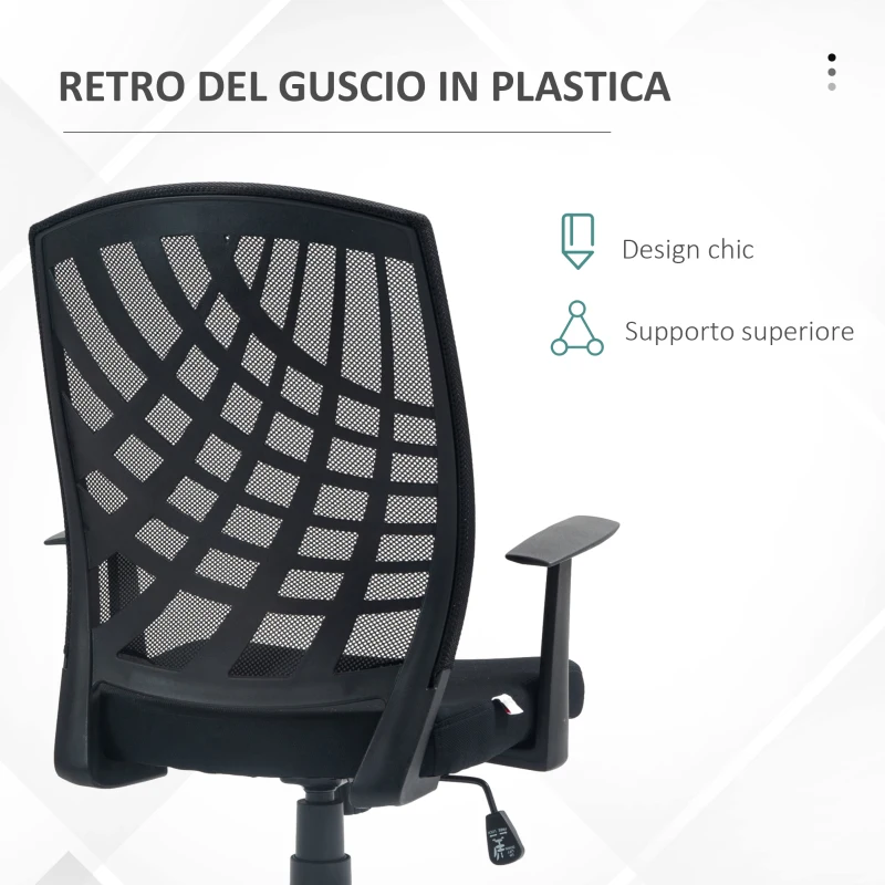 HOMCOM Sedia da Ufficio Ergonomica Girevole con Altezza Regolabile, Dondolo e Tessuto a Rete, Nero